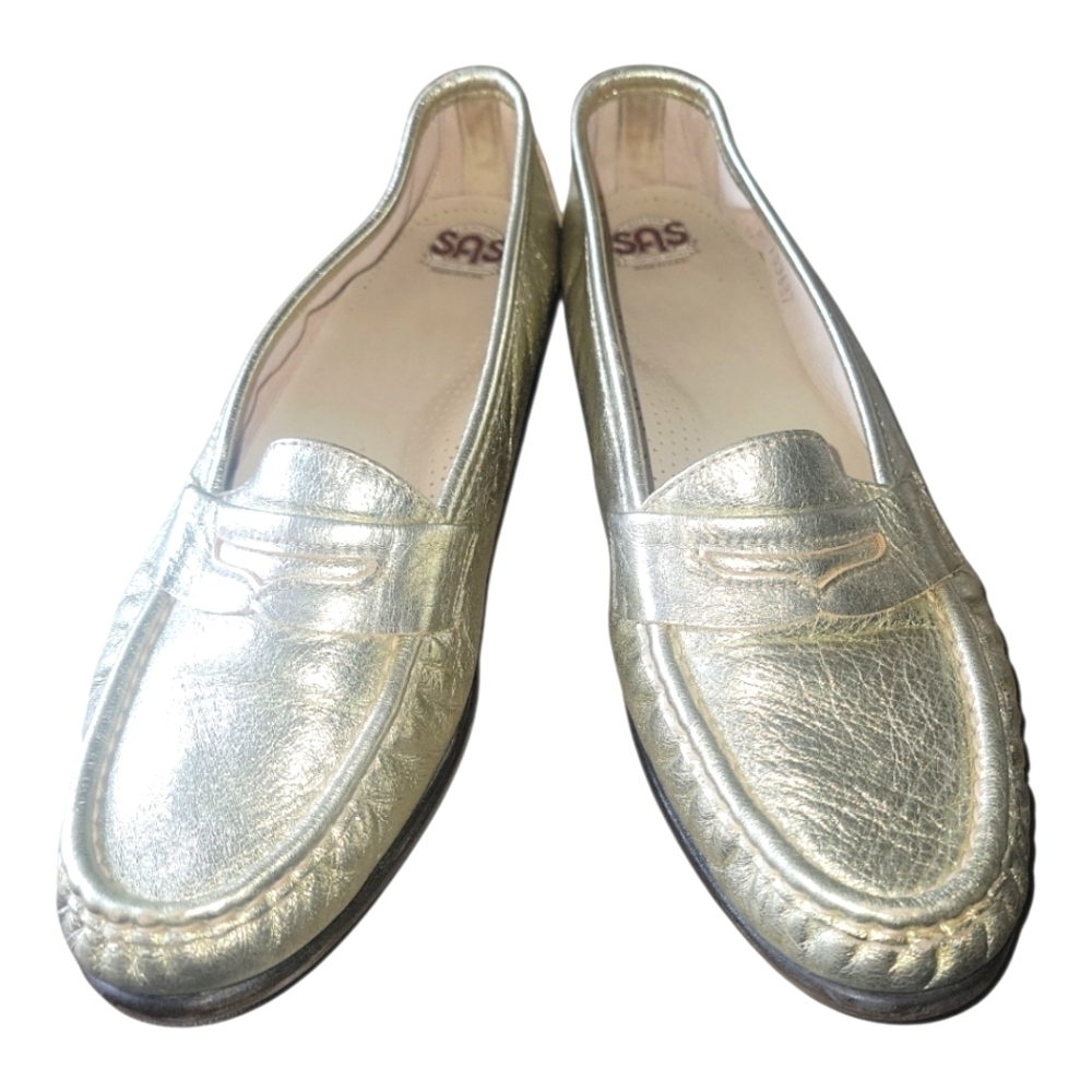 SAS Women's Metallic Gold Leather Loafers Sz 9 1/2 W